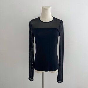 Black Mesh Long Sleeve Top